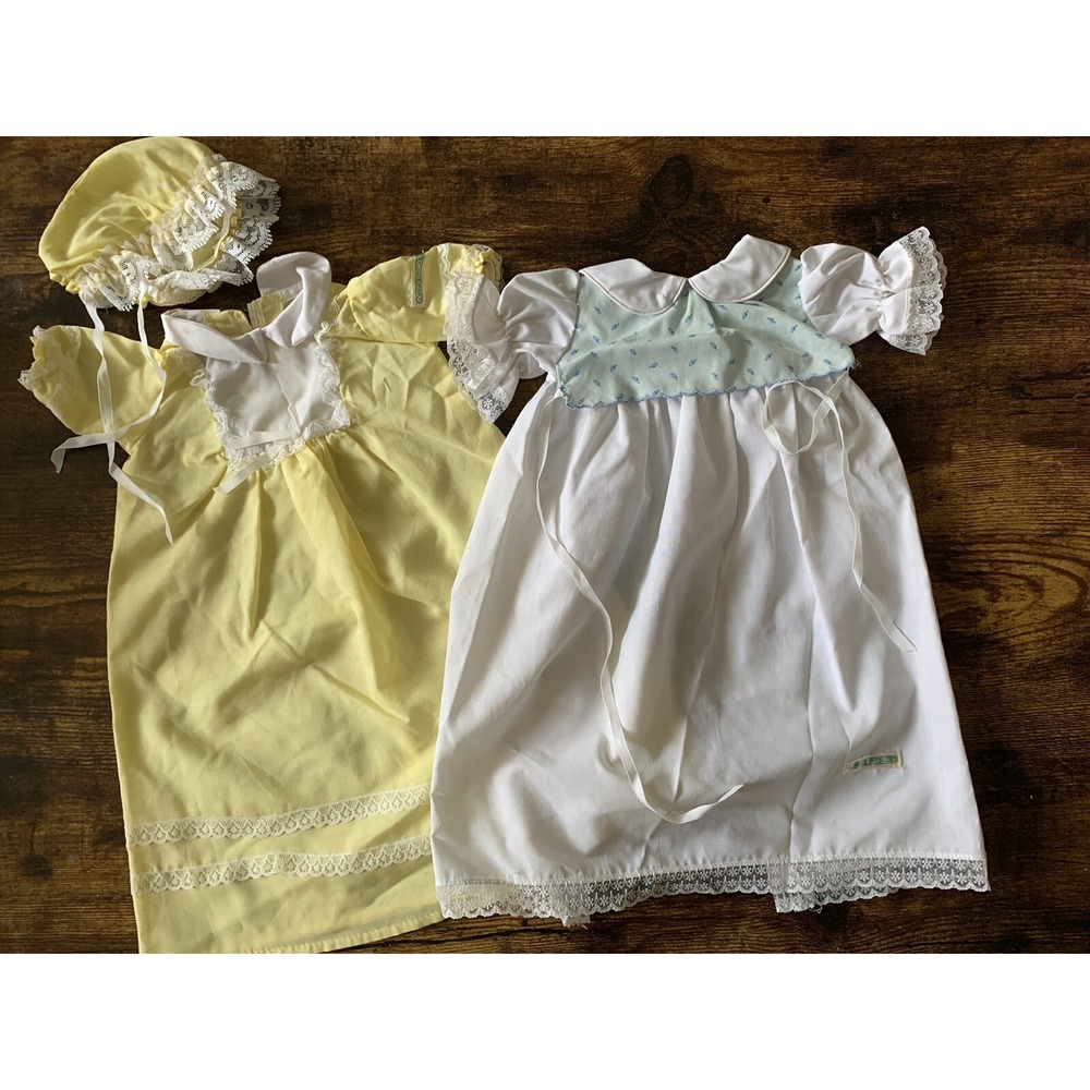 2 1980's Cabbage Patch Kids Coleco Preemie Doll Long Dress Gowns 1 Bonnet CPK